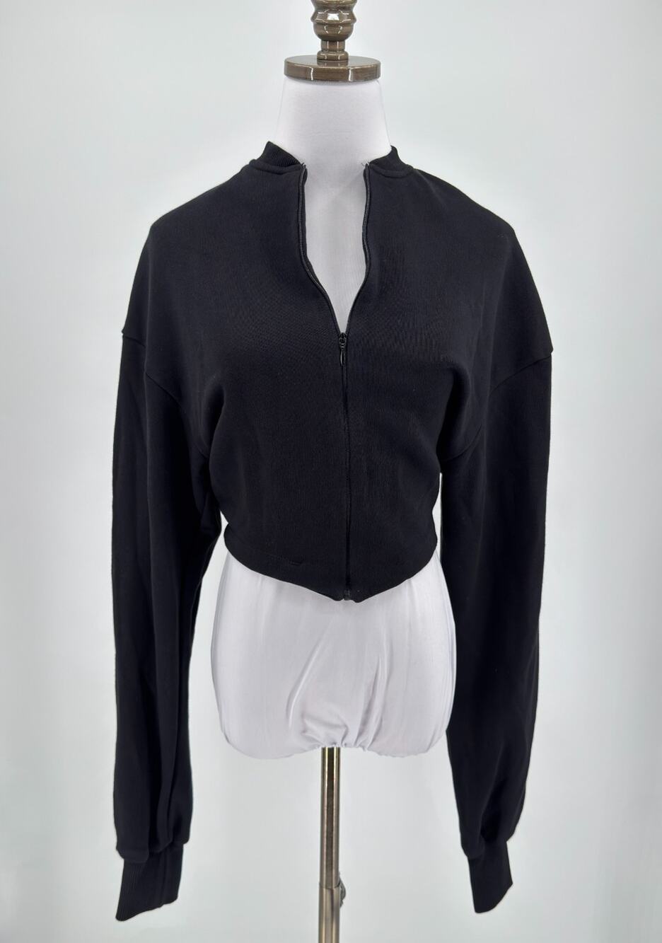 Je m'appelle Karina Sonna Black French Terry Zip Front Crop Sweatshirt Sz XS